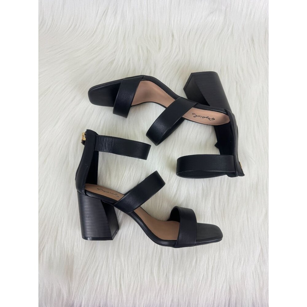 Women's Qupid Dorcas Faux Leather Multi Strap Block Heel Sandals Black - Picture 12 of 12